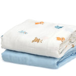 Set 2 Copertine in Mussola di Bamboo 120x120 cm - Celeste - Kiokids