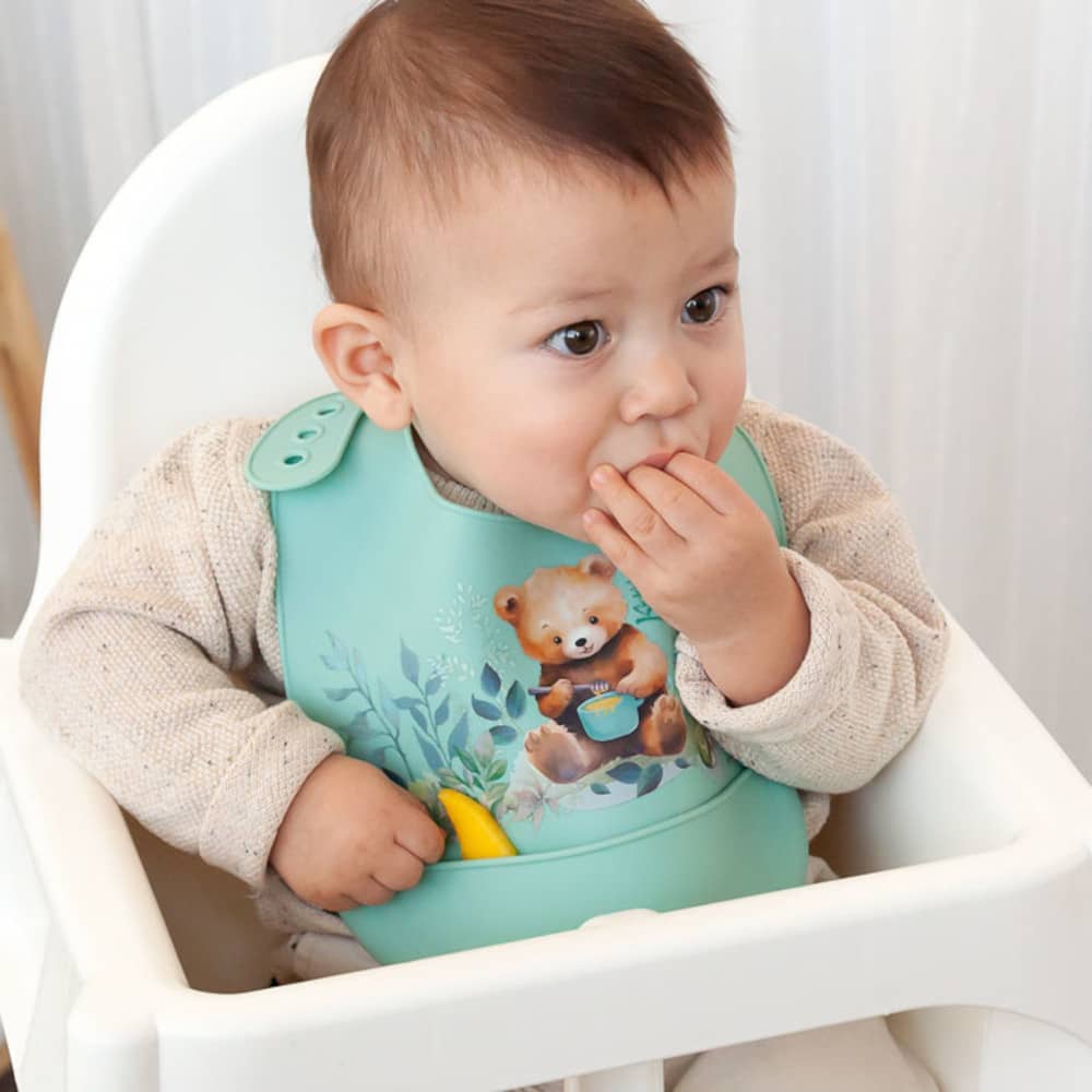 Bavaglino in silicone con tasca - verde - Kiokids