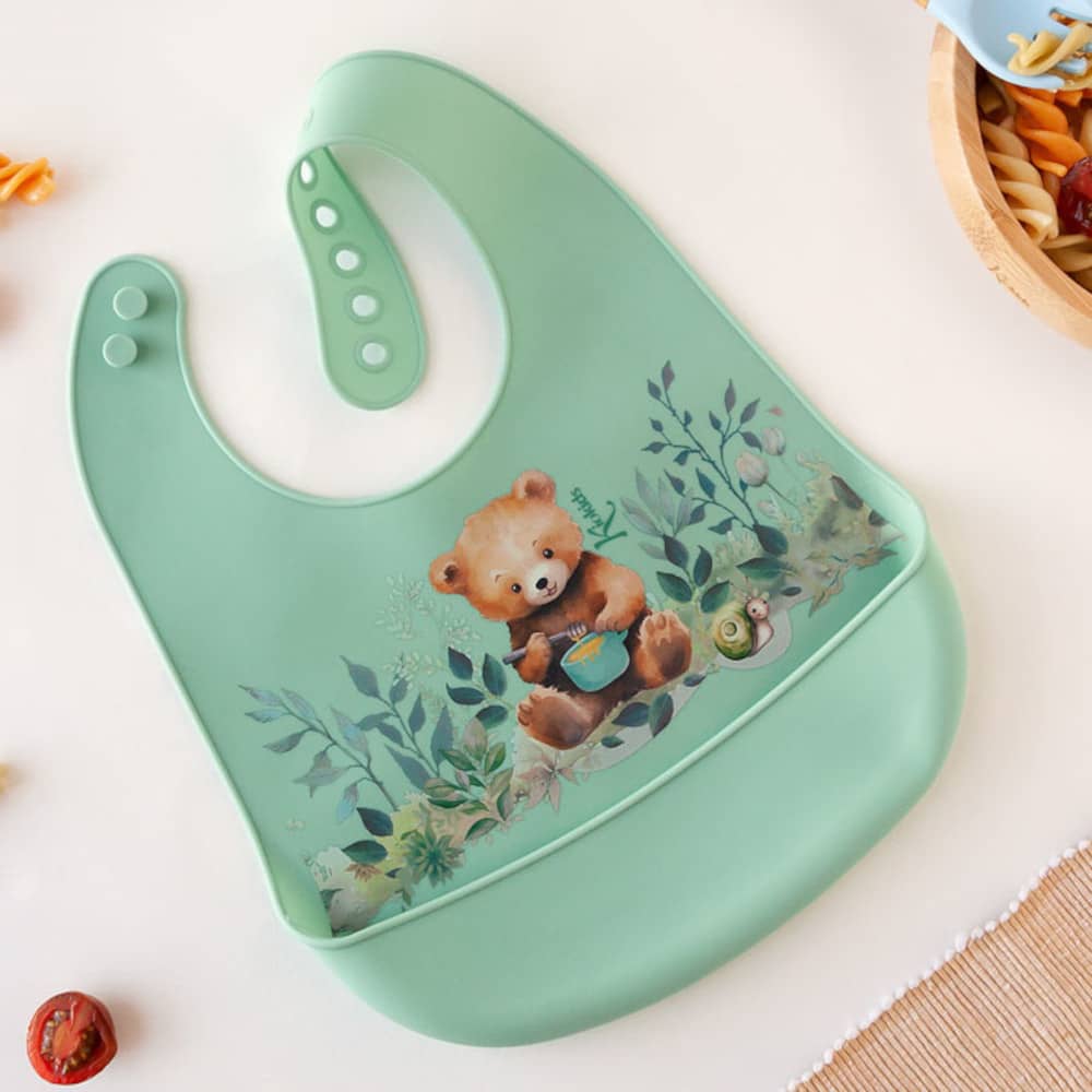 Bavaglino in silicone con tasca - verde - Kiokids
