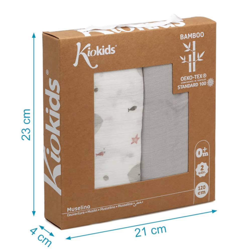 Set 2 Copertine in Mussola di Bamboo Grigio - Scatola