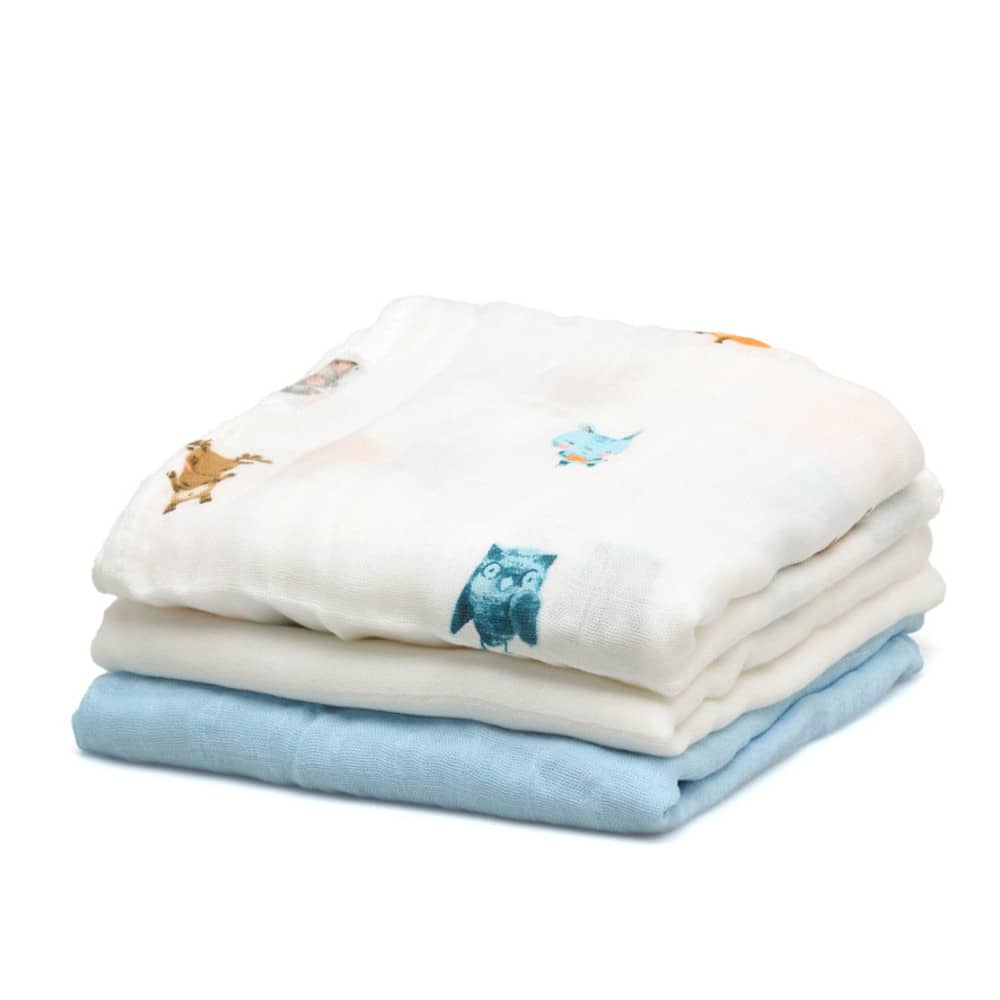 Set 3 Copertine Neonato in Mussola di Bamboo 70x70 cm - Celeste