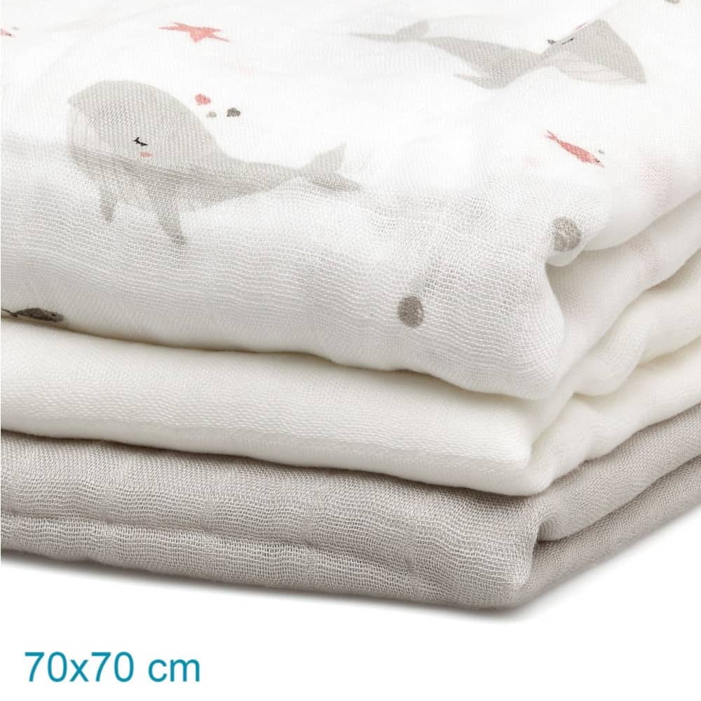 Set 3 copertine in mussola di bamboo - grigio - kiokids