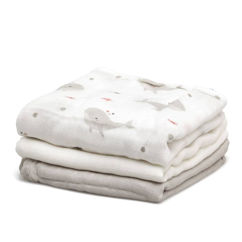 Set 3 copertine in mussola di bamboo - grigio - kiokids