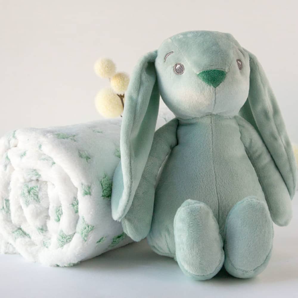 Set Regalo Nascita Copertina + Peluche Coniglietto Verde - Kiokids