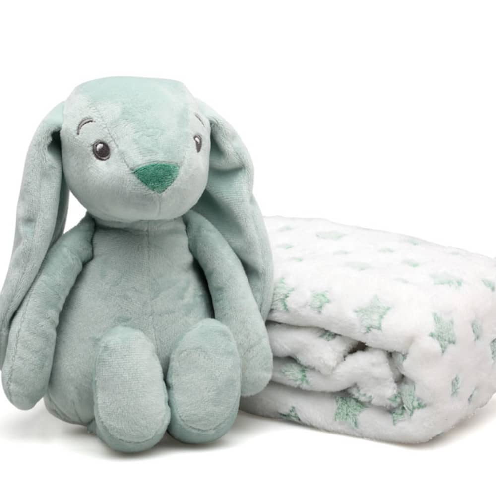 Set Regalo Nascita Copertina + Peluche Coniglietto Verde - Kiokids