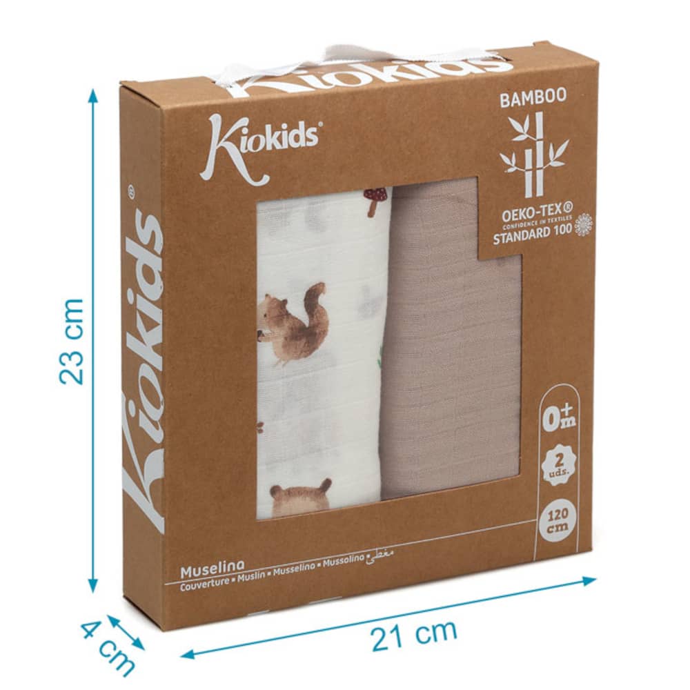 Set 2 Copertine in Mussola di Bamboo Marrone - Scatola