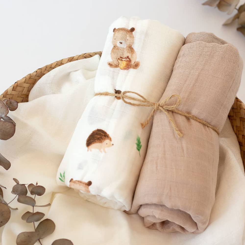 Set 2 Copertine in Mussola di Bamboo Marrone