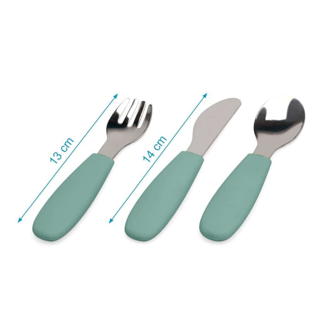 Posate Svezzamento in Acciaio - Verde - kiokids