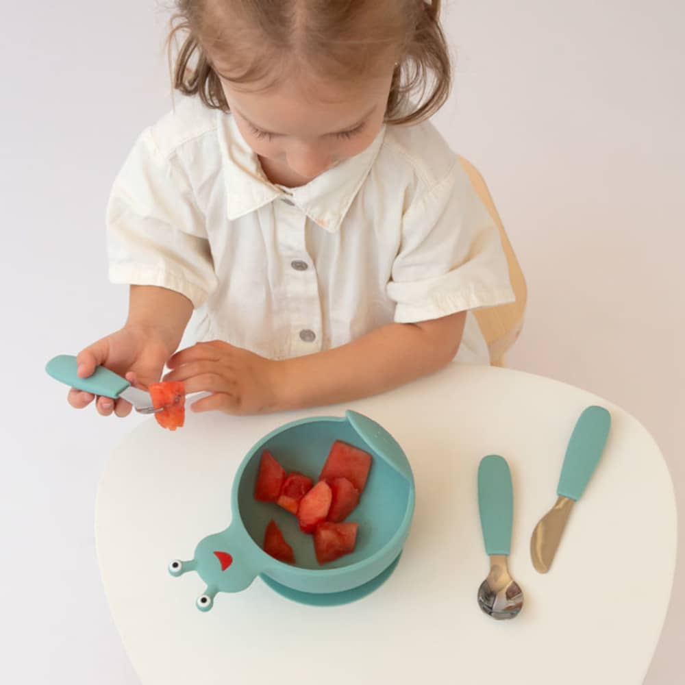 Posate Svezzamento in Acciaio - Verde - kiokids