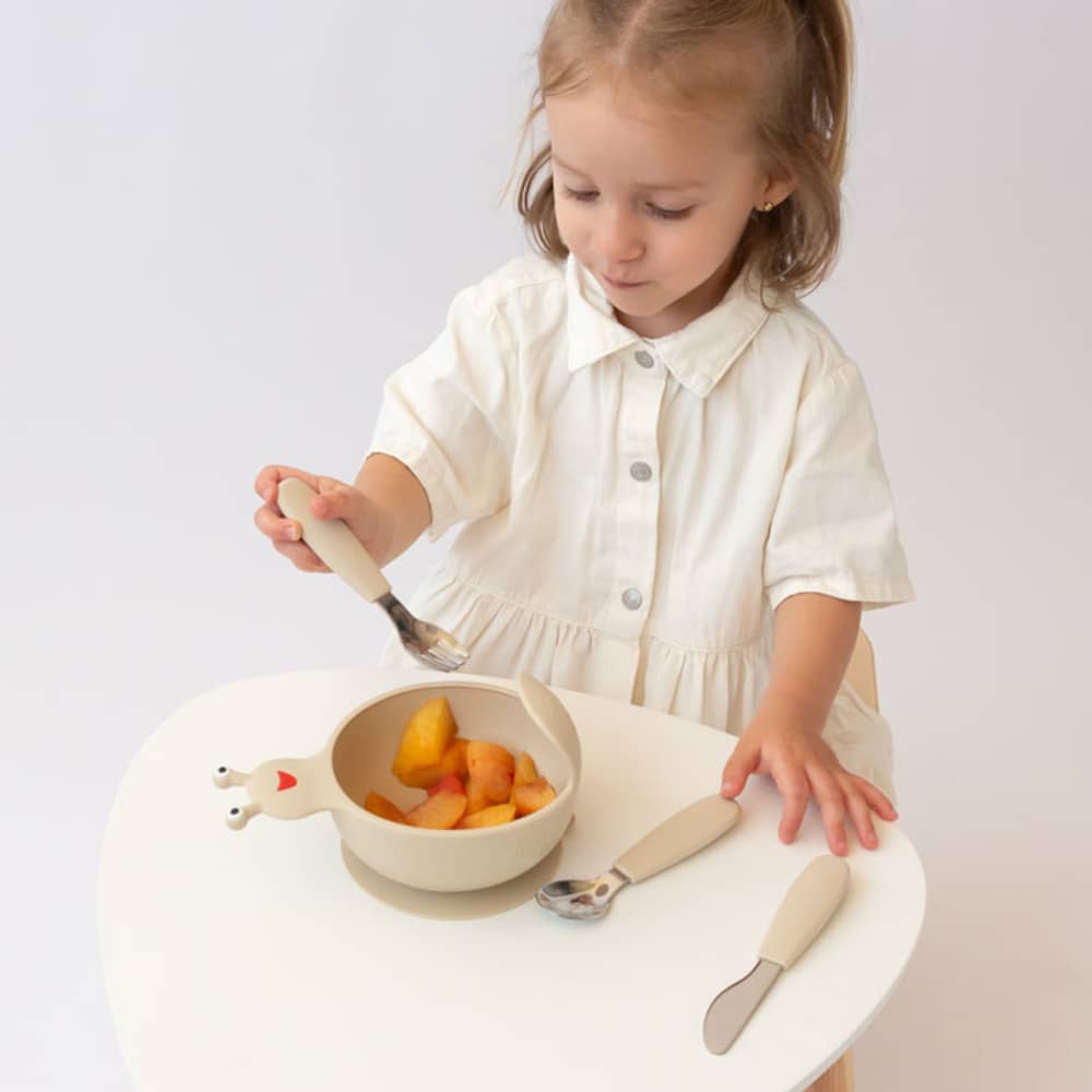 Posate Svezzamento in Acciaio - Beige - kiokids