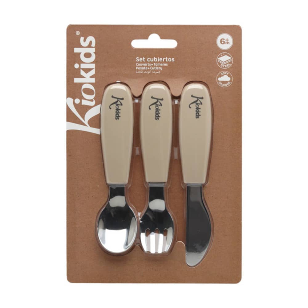 Posate Svezzamento in Acciaio - Beige - kiokids