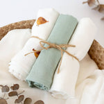 Set 3 Copertine Neonato in Mussola di Bamboo 70x70 cm - Verde