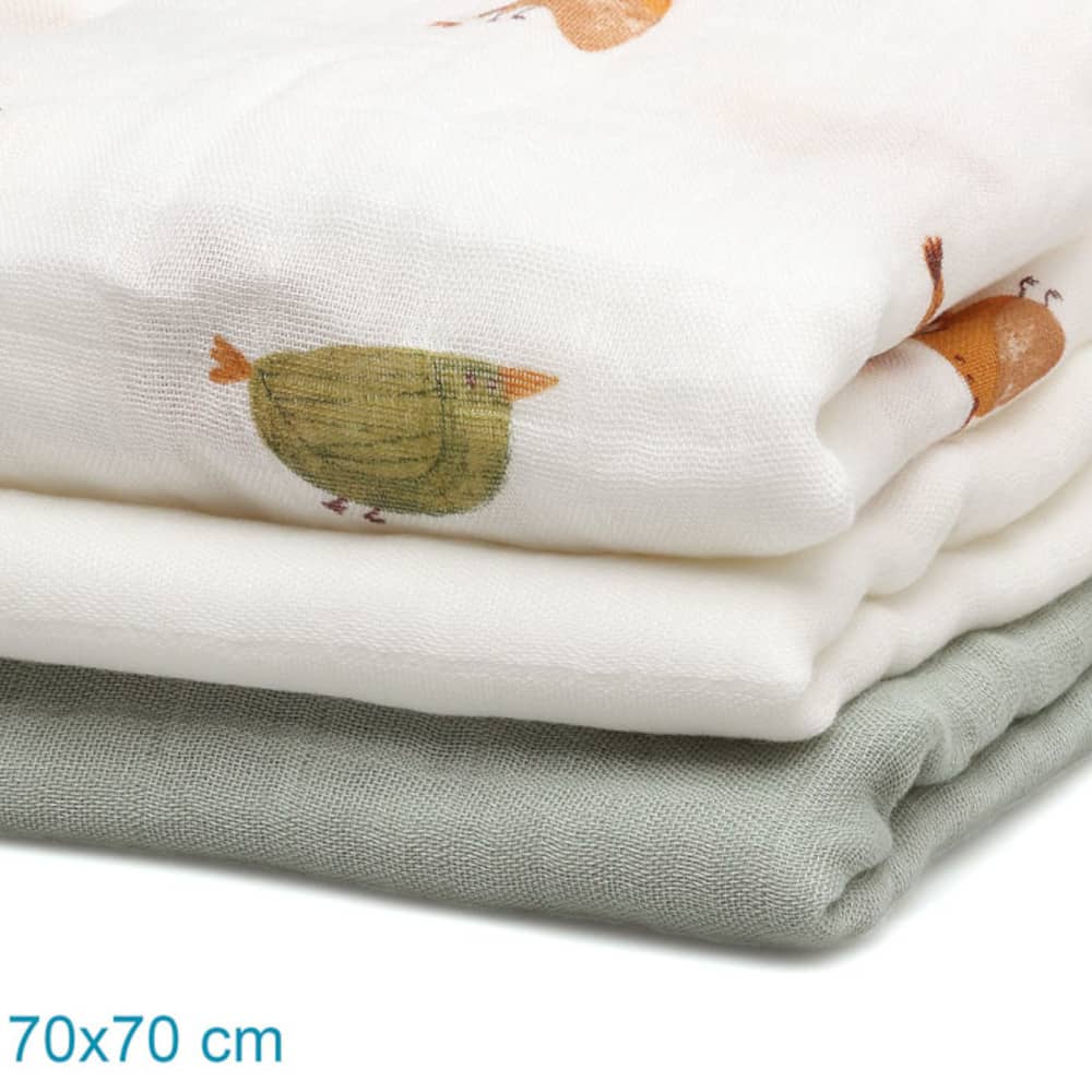 Set 3 Copertine Neonato in Mussola di Bamboo 70x70 cm - Verde