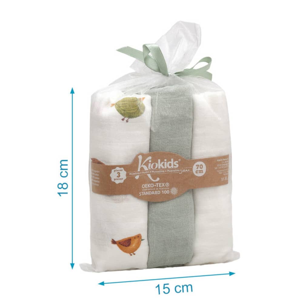 Set 3 Copertine Neonato in Mussola di Bamboo 70x70 cm - Verde