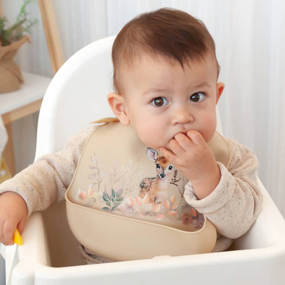 Bavaglino in silicone con tasca - beige - Kiokids