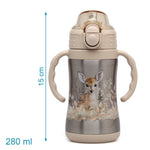 Bottiglia con cannuccia in acciaio per bambini - Cervo Beige - Kiokids