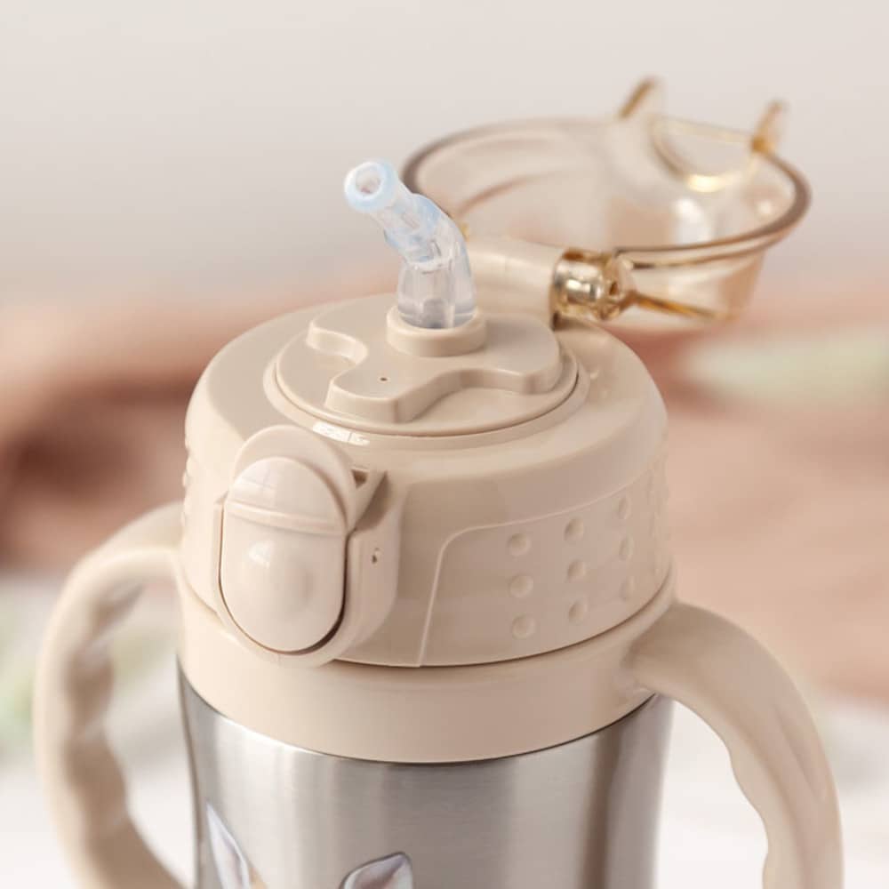 Bottiglia con cannuccia in acciaio per bambini - Cervo Beige - Kiokids