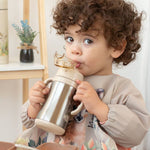 Bottiglia con cannuccia in acciaio per bambini - Cervo Beige - Kiokids