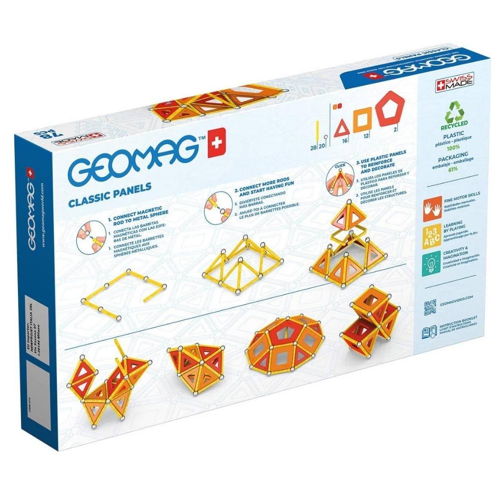 Costruzioni Magnetiche Bambini - Pacco da 78 Pezzi - Arancio - Geomag