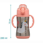 Bottiglia con Cannuccia per Bambini in Acciaio - Unicorno