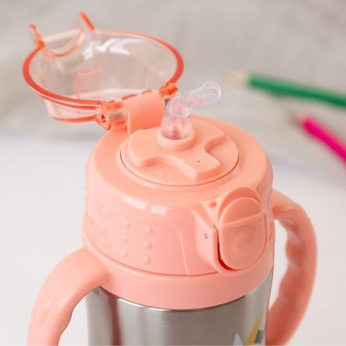 Bottiglia con Cannuccia per Bambini in Acciaio - Unicorno