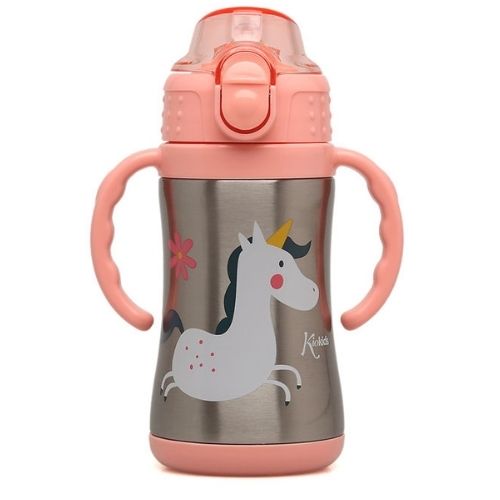 Bottiglia con Cannuccia per Bambini in Acciaio - Unicorno