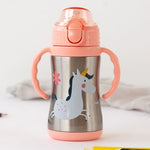 Bottiglia con Cannuccia per Bambini in Acciaio - Unicorno