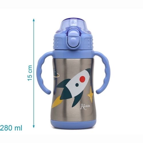 Bottiglia con Cannuccia per Bambini in Acciaio - Razzo