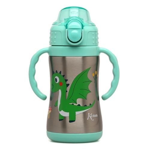 Bottiglia con Cannuccia per Bambini in Acciaio - Drago