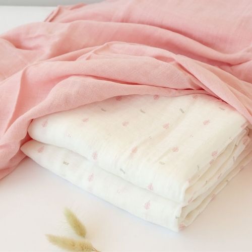 Set 2 Copertine Neonato in Mussola di Bamboo 120x120 cm - Rosa