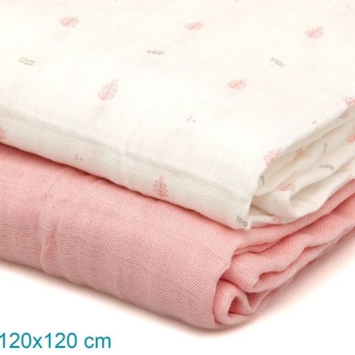Set 2 Copertine Neonato in Mussola di Bamboo 120x120 cm - Rosa