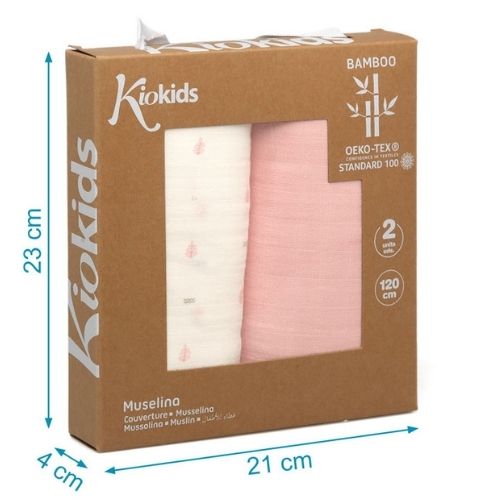 Set 2 Copertine Neonato in Mussola di Bamboo 120x120 cm - Rosa