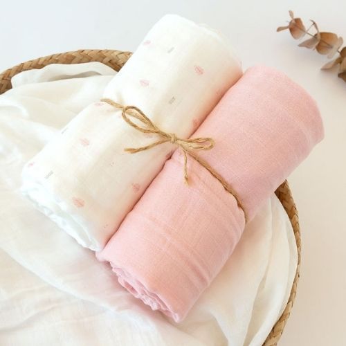 Set 2 Copertine Neonato in Mussola di Bamboo 120x120 cm - Rosa