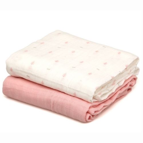 Set 2 Copertine Neonato in Mussola di Bamboo 120x120 cm - Rosa