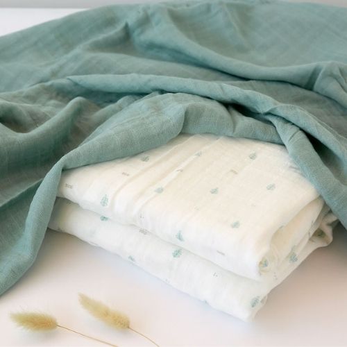 Set 2 Copertine Neonato in Mussola di Bamboo 120x120 cm - Verde
