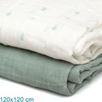 Set 2 Copertine Neonato in Mussola di Bamboo 120x120 cm - Verde