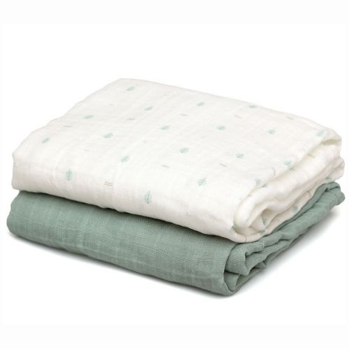 Set 2 Copertine Neonato in Mussola di Bamboo 120x120 cm - Verde