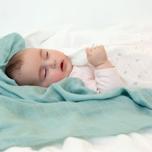 Set 2 Copertine Neonato in Mussola di Bamboo 120x120 cm - Verde
