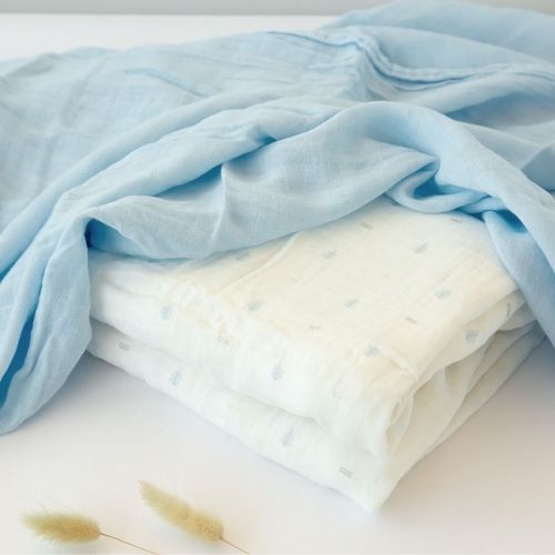 Set 2 Copertine Neonato in Mussola di Bamboo 120x120 cm - Celeste