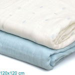 Set 2 Copertine Neonato in Mussola di Bamboo 120x120 cm - Celeste