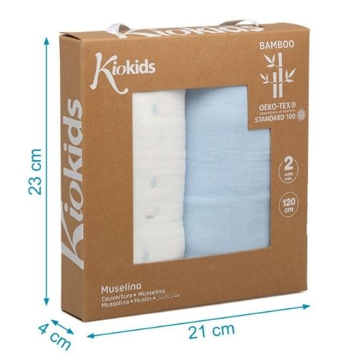 Set 2 Copertine Neonato in Mussola di Bamboo 120x120 cm - Celeste