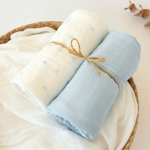 Set 2 Copertine Neonato in Mussola di Bamboo 120x120 cm - Celeste