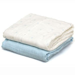 Set 2 Copertine Neonato in Mussola di Bamboo 120x120 cm - Celeste