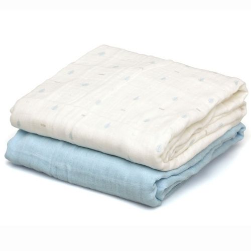 Set 2 Copertine Neonato in Mussola di Bamboo 120x120 cm - Celeste