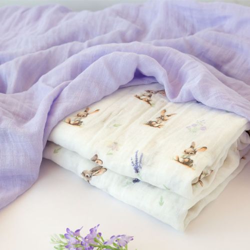 Set 2 Copertine Neonato in Mussola di Bamboo 120x120 cm - Lavanda