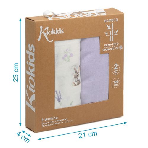 Set 2 Copertine Neonato in Mussola di Bamboo 120x120 cm - Lavanda