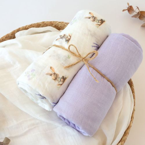 Set 2 Copertine Neonato in Mussola di Bamboo 120x120 cm - Lavanda
