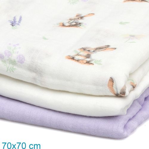 Set 3 Copertine Neonato in Mussola di Bamboo 70x70 cm - Lavanda