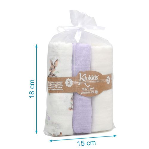 Set 3 Copertine Neonato in Mussola di Bamboo 70x70 cm - Lavanda