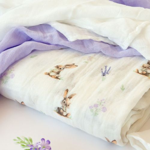 Set 3 Copertine Neonato in Mussola di Bamboo 70x70 cm - Lavanda